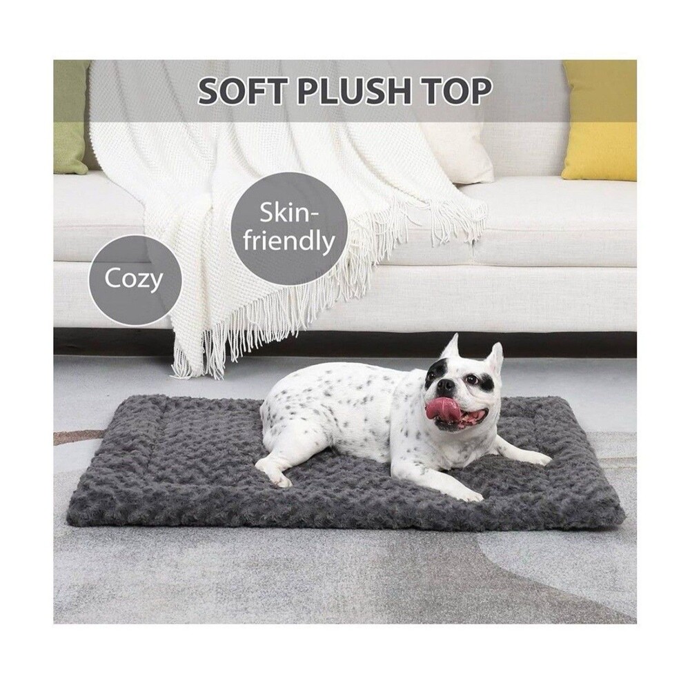 Washable Dog Bed Mat Reversible Dog Crate Pad Soft Fluffy Bed 35 x 22 Inch, Gray